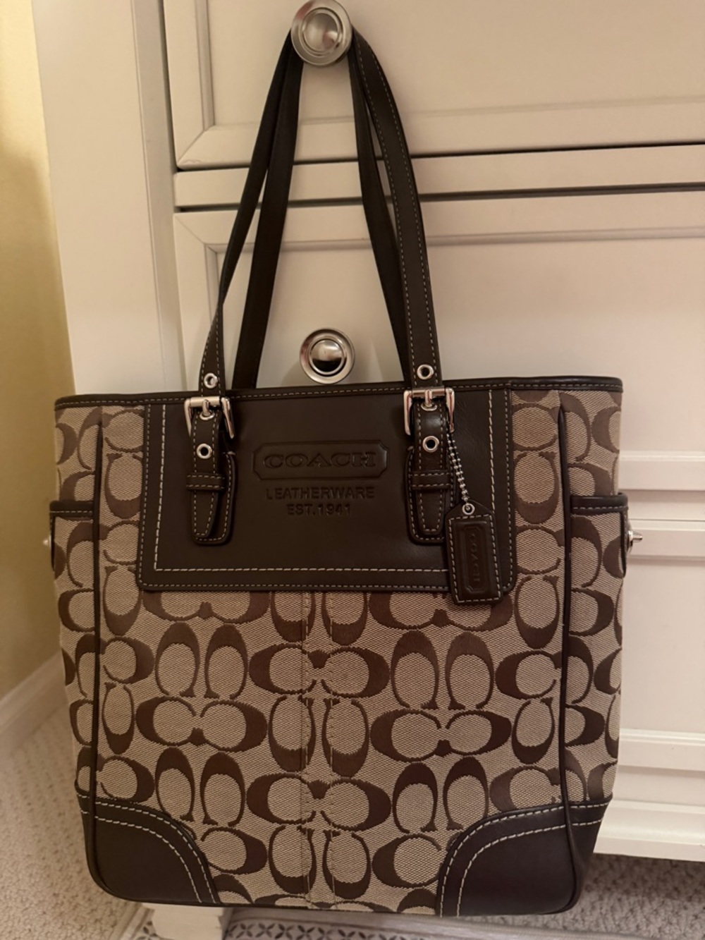 Coach Beige and Brown Signature Canvas Tote
